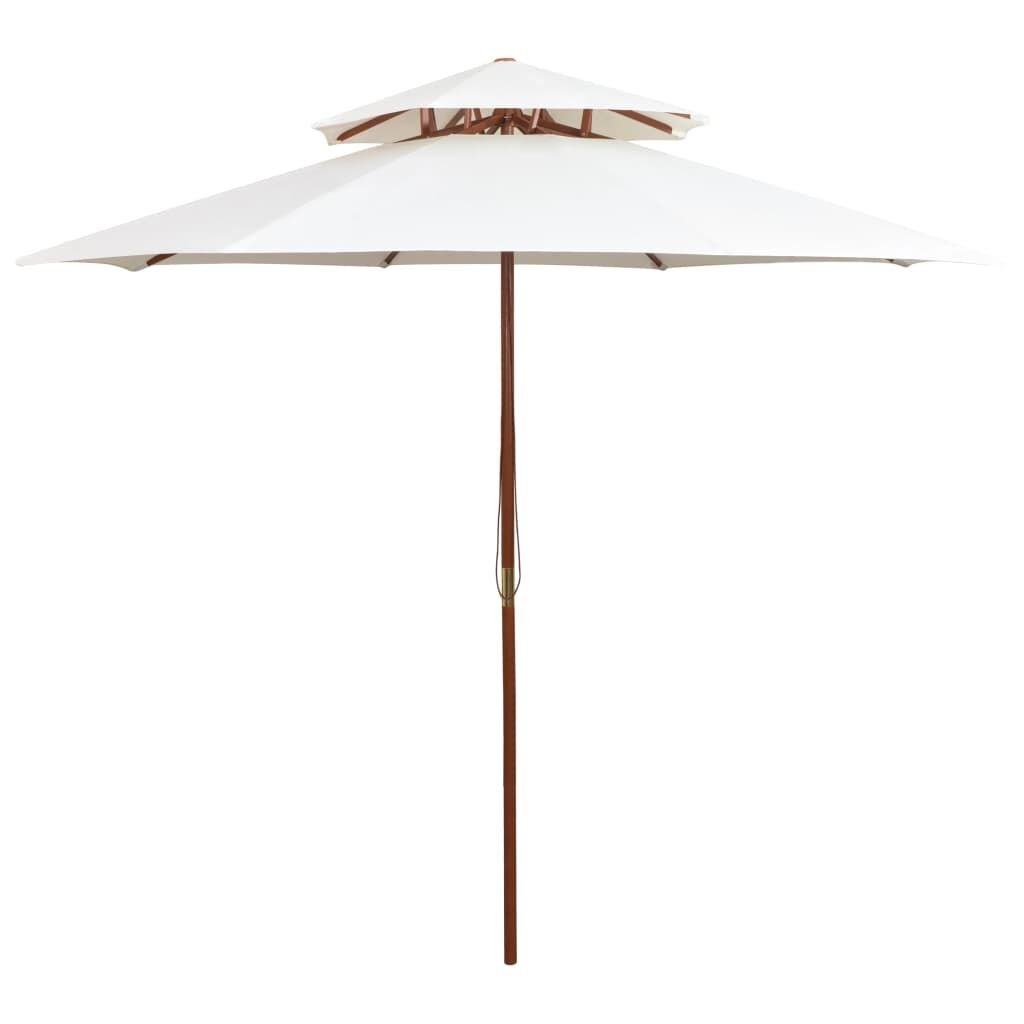 Vidaxl Sombrilla De Dos Niveles Palo De Madera Blanco Crema 270x270 Cm_0