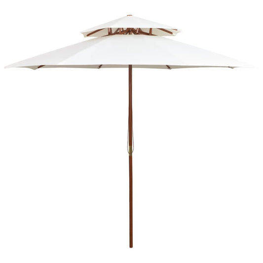 Vidaxl Sombrilla De Dos Niveles Palo De Madera Blanco Crema 270x270 Cm_0