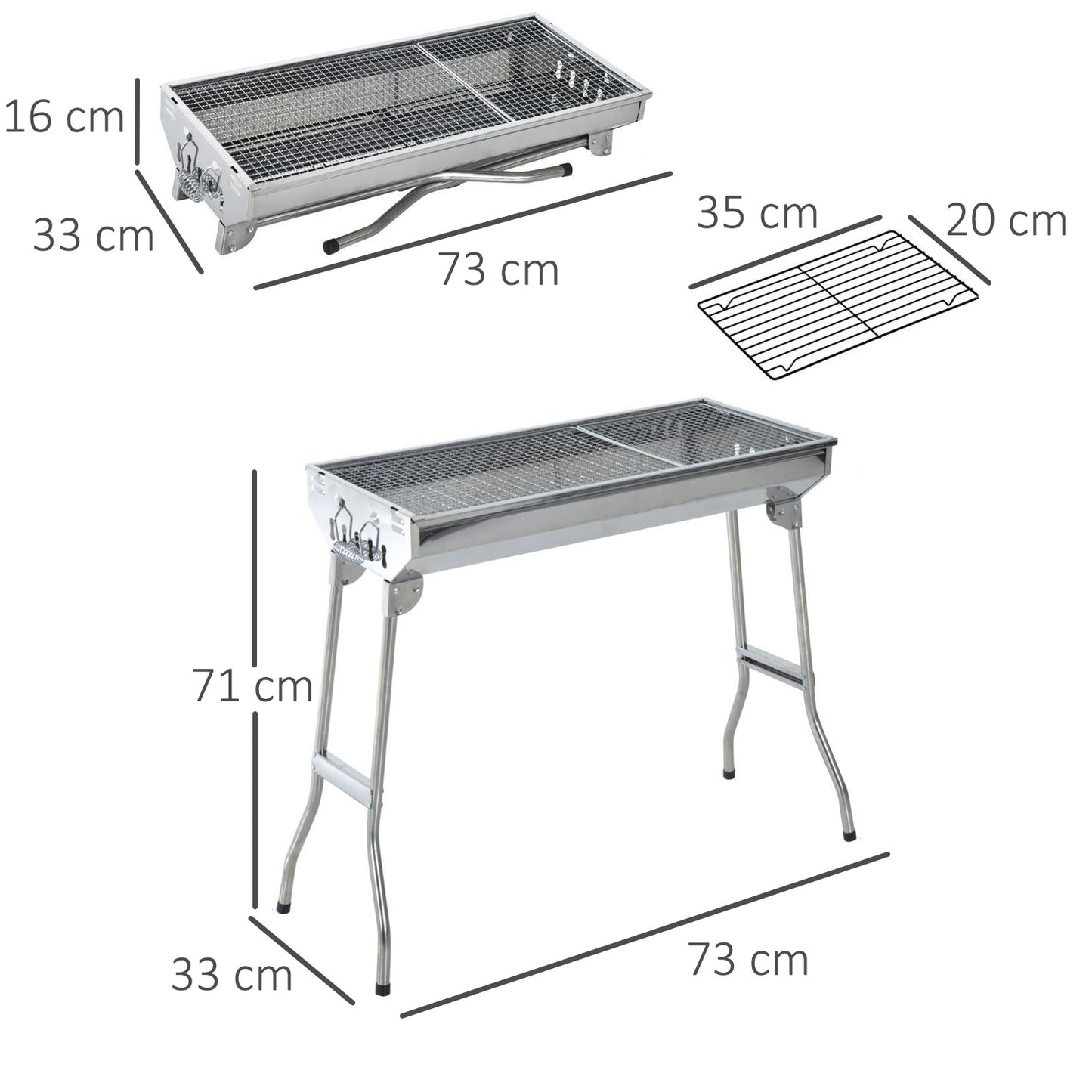 Outsunny Barbacoa Portátil Y Plegable Acero Inoxidable Parrilla 73x33x71cm Plata_2