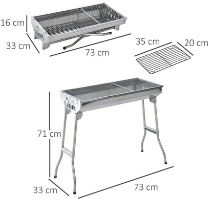Outsunny Barbacoa Portátil Y Plegable Acero Inoxidable Parrilla 73x33x71cm Plata_2