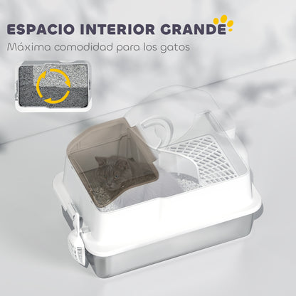 Pawhut Arenero Para Gatos Cubierto Extragrande Con Bandeja De Acero Inoxidable_4