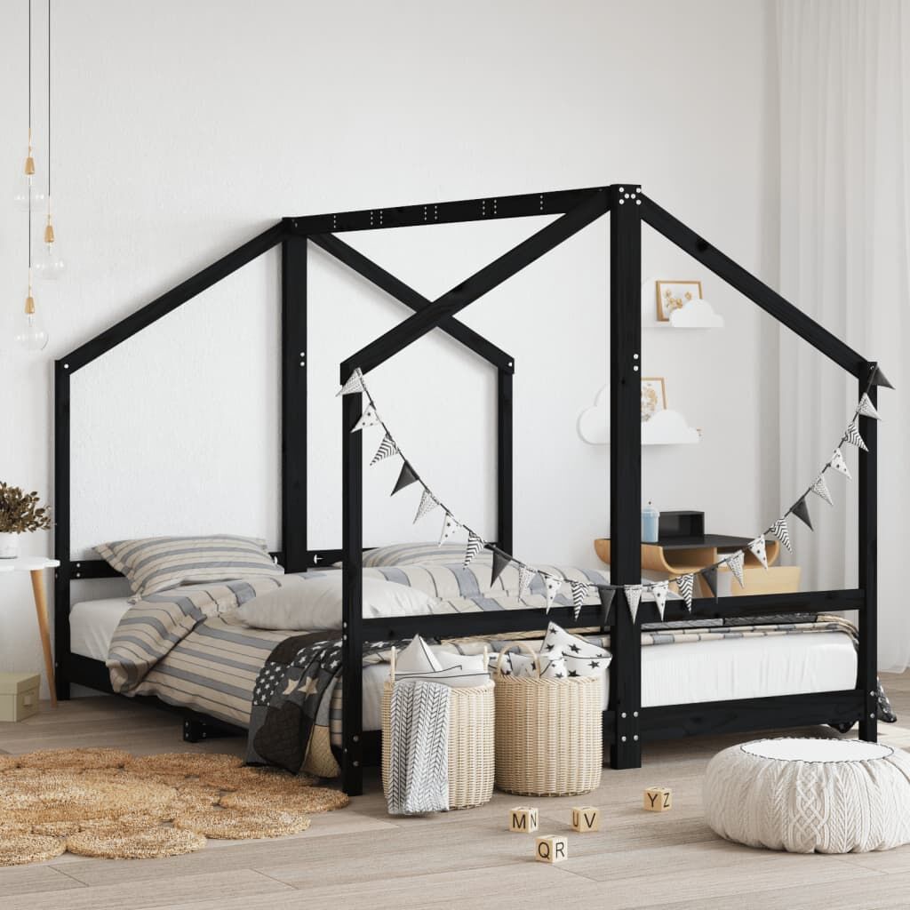 Vidaxl Estructura De Cama Para Niños Madera Pino Negro 2x(80x200) Cm_1