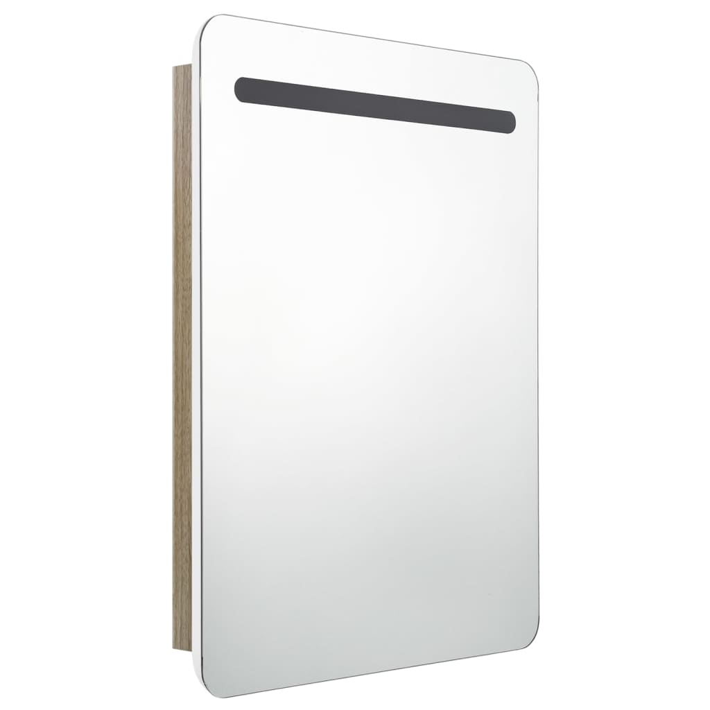 Armario De Baño Con Espejo Y Led Blanco Y Roble 60x11x80 Cm_2