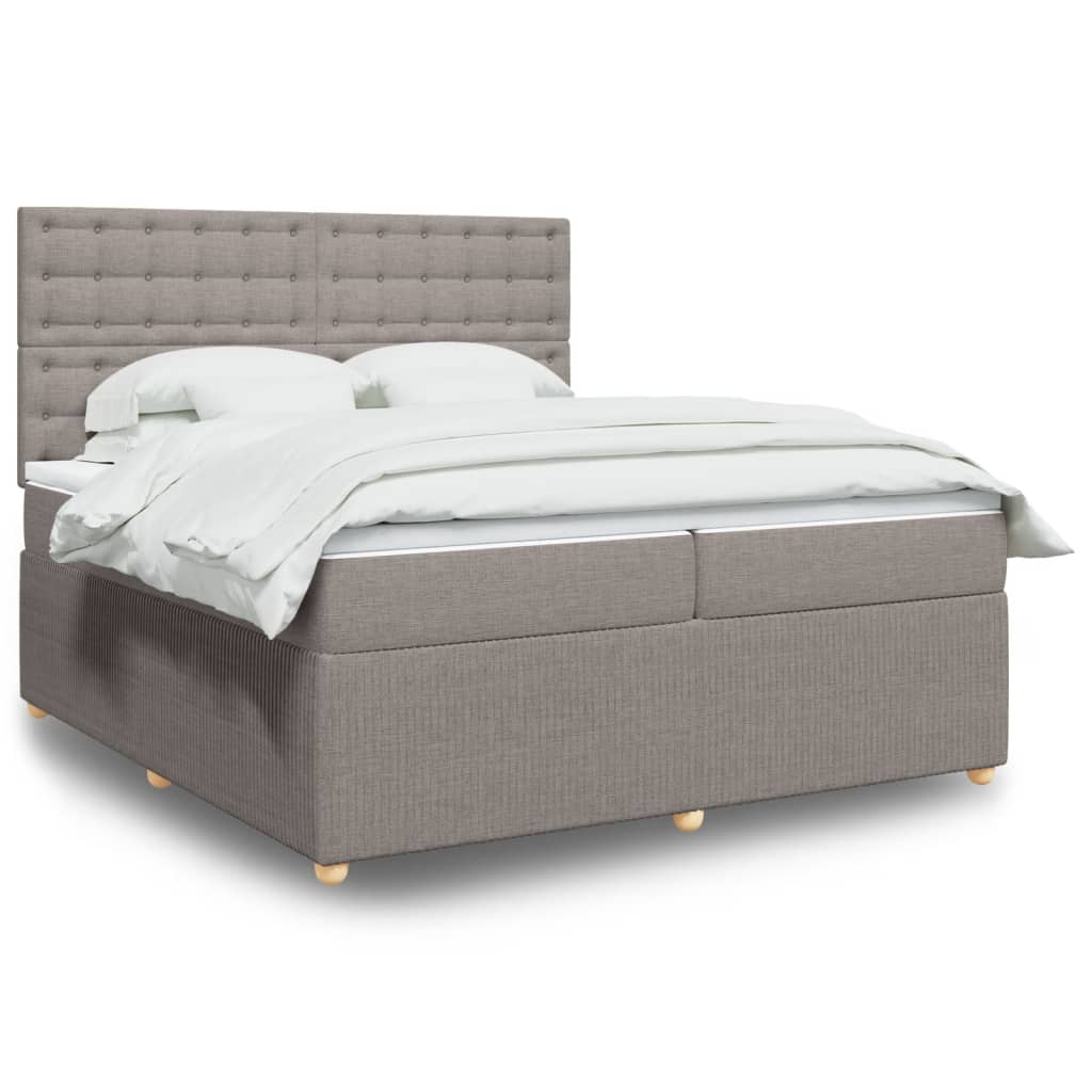 Cama Box Spring Con Colchón Tela Gris Taupe 200x200 Cm / Vetonek_3