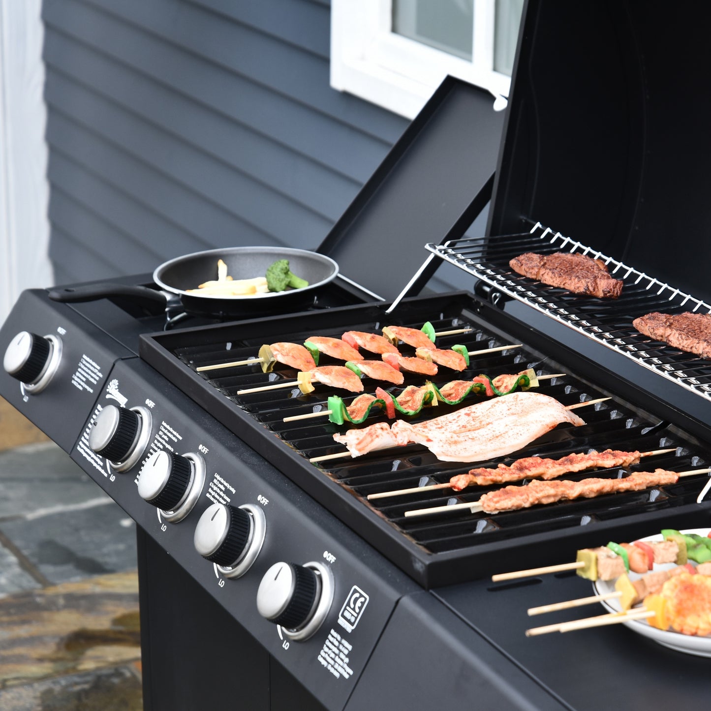 Outsunny Barbacoa De Gas Con Ruedas 4+1 Quemadores 14,4 Kw Y Mesas Laterales_3