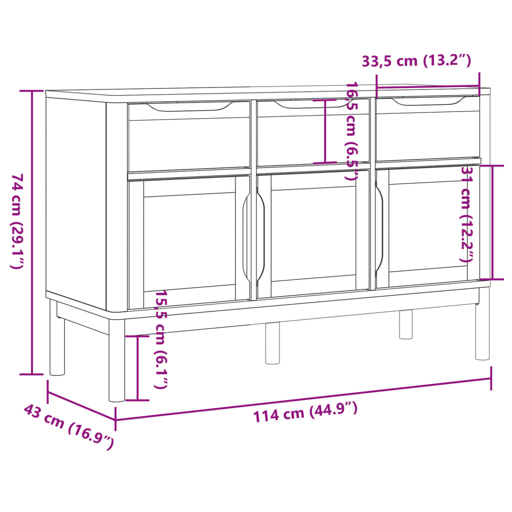 Aparador Floro Madera Maciza De Pino Blanco 114x43x74 Cm / Vetonek_2