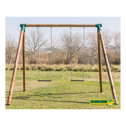 Columpio Doble De Madera Redonda Masgames Fuji Adultos (caucho Y Cadenas).