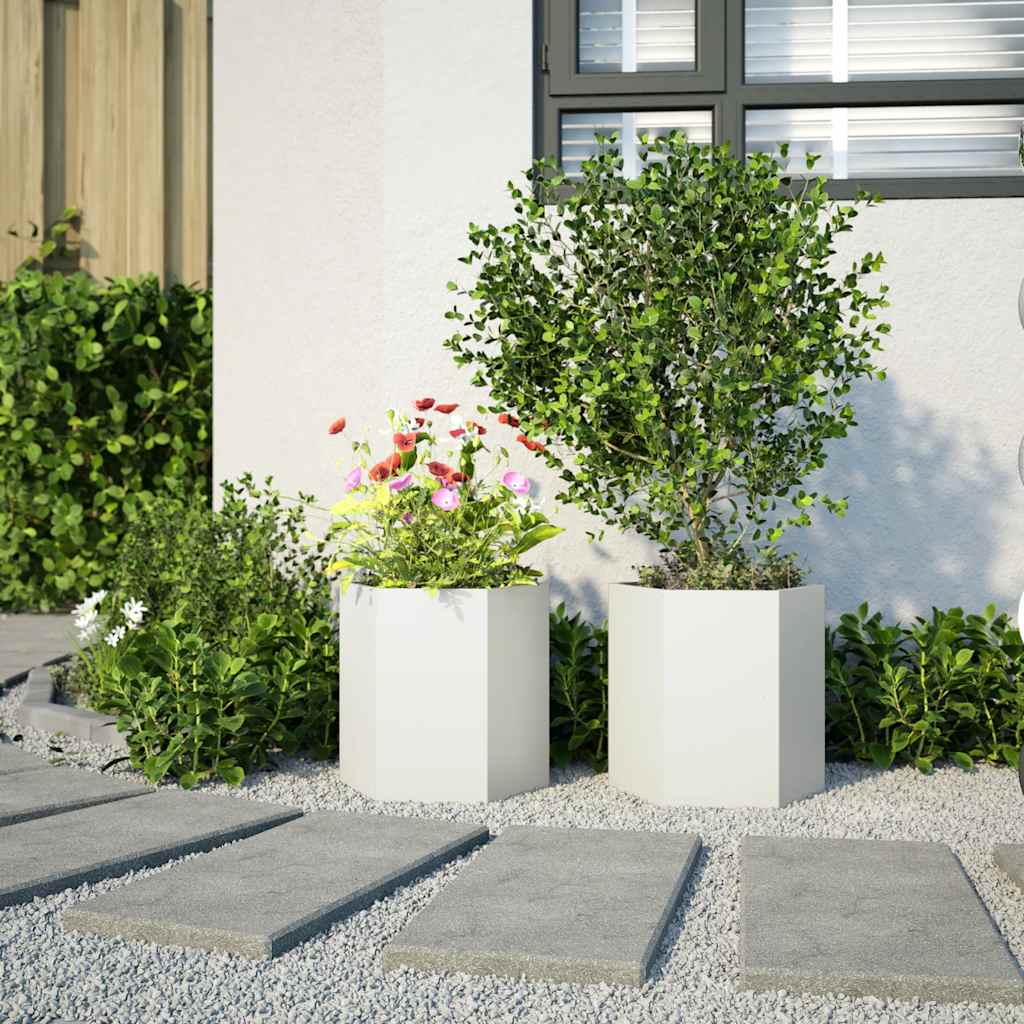 Jardineras Hexagonales 2 Uds Acero Blanco 46x40x45 Cm_2