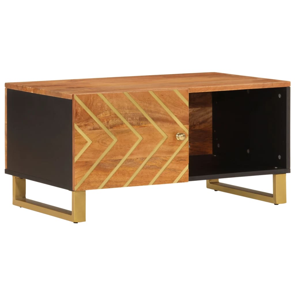 Mesa De Centro Madera Maciza De Mango Negro Marrón 80x50x40 Cm_0