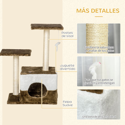 Pawhut Árbol Rascador Gatos 70 Cm Con Cueva 2 Plataformas Postes De Sisal Marrón_5
