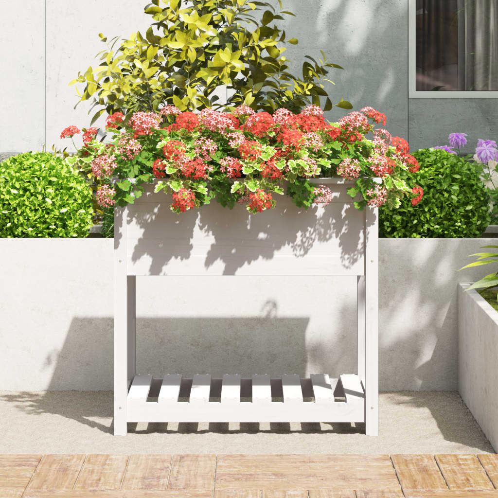 Jardinera Con Estante Madera Maciza De Pino Blanco 82,5x54x81cm_2