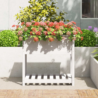 Jardinera Con Estante Madera Maciza De Pino Blanco 82,5x54x81cm_2