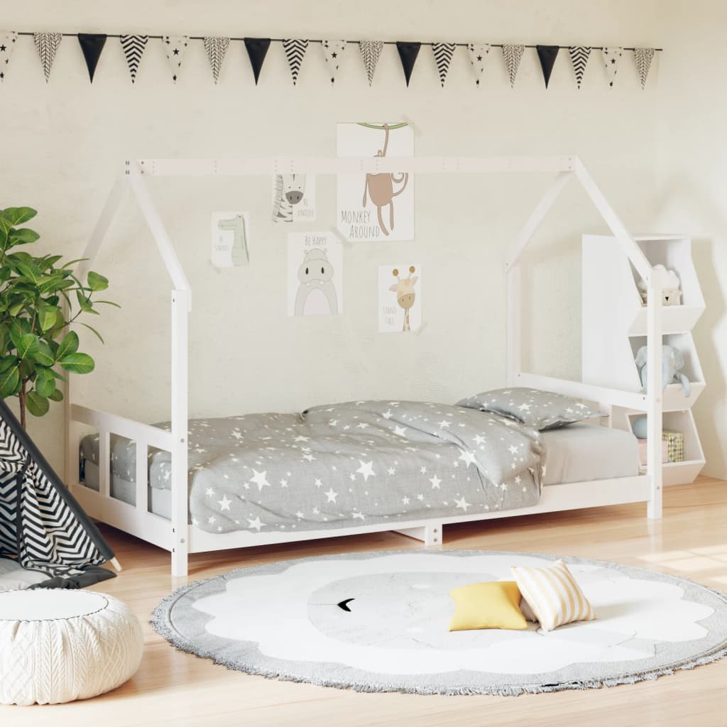 Estructura De Cama Para Niños Madera De Pino Blanco 90x200 Cm / Vetonek_0