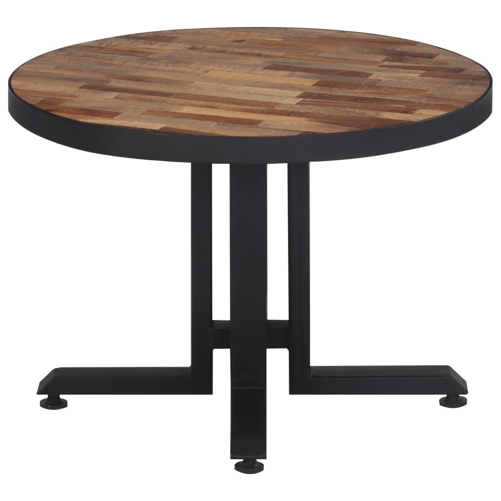 Mesa De Centro Redonda Teca Reciclada Maciza Ø55x40 Cm_2