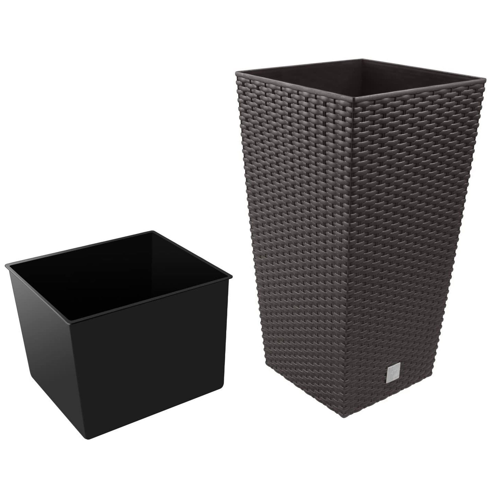 Pack 3 Macetas Altas Prosperplast (11,4/26,6/49 Litros) Rato Square De Plastico En Color Ocre Oscuro Con Deposito.