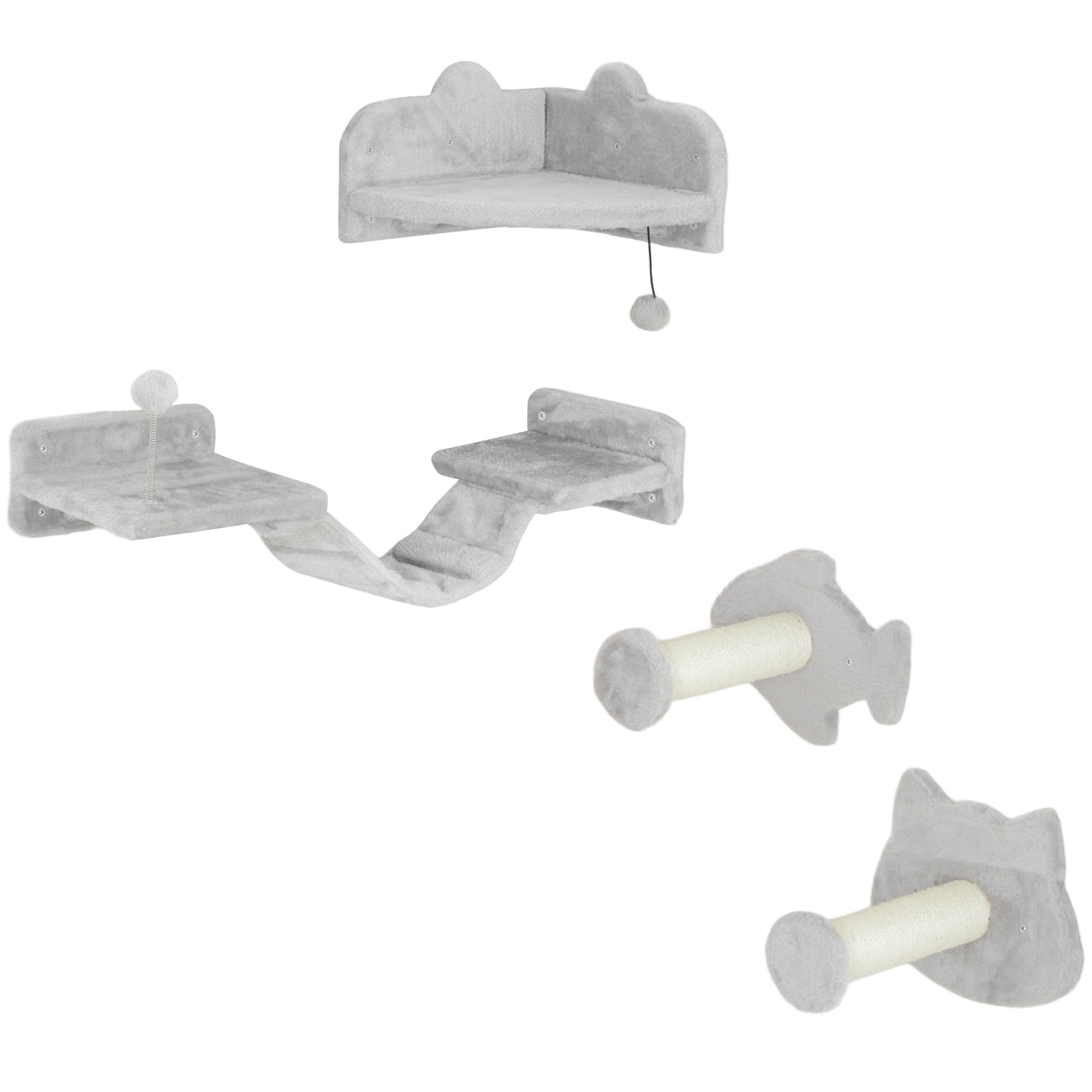 Pawhut Juego De Pared De Escalada Para Gatos De 4 Piezas Con Plataformas Gris_0