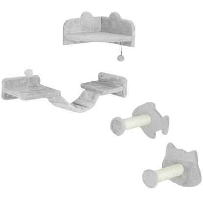 Pawhut Juego De Pared De Escalada Para Gatos De 4 Piezas Con Plataformas Gris_0