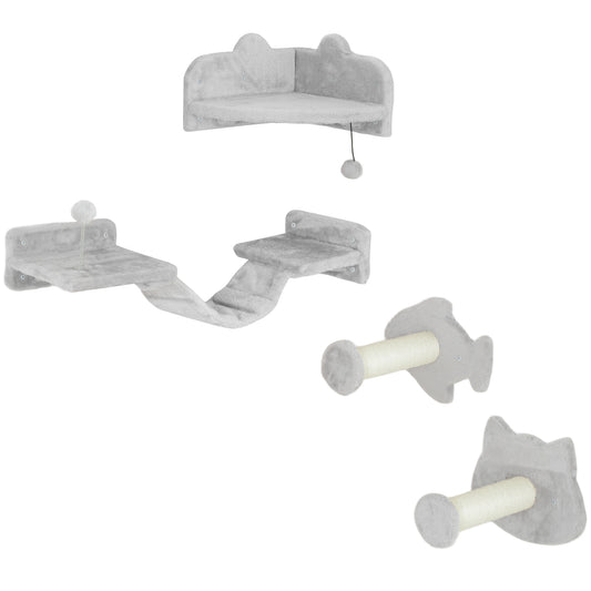 Pawhut Juego De Pared De Escalada Para Gatos De 4 Piezas Con Plataformas Gris_0
