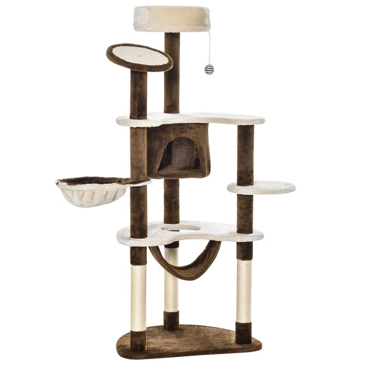 Pawhut Árbol Rascador Para Gatos Grande 65x50x153 Cm Con Hamaca Marrón_0