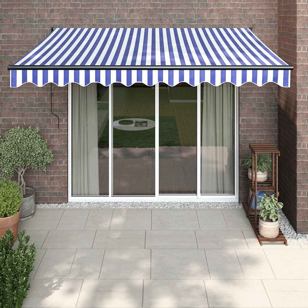 Toldo Retráctil Aluminio Y Tela Azul Y Blanco 3x2,5 M_1