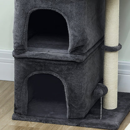 Pawhut Árbol Rascador Para Gatos 66 Cm Con Cama 2 Cuevas Poste Bola Gris Oscuro_4