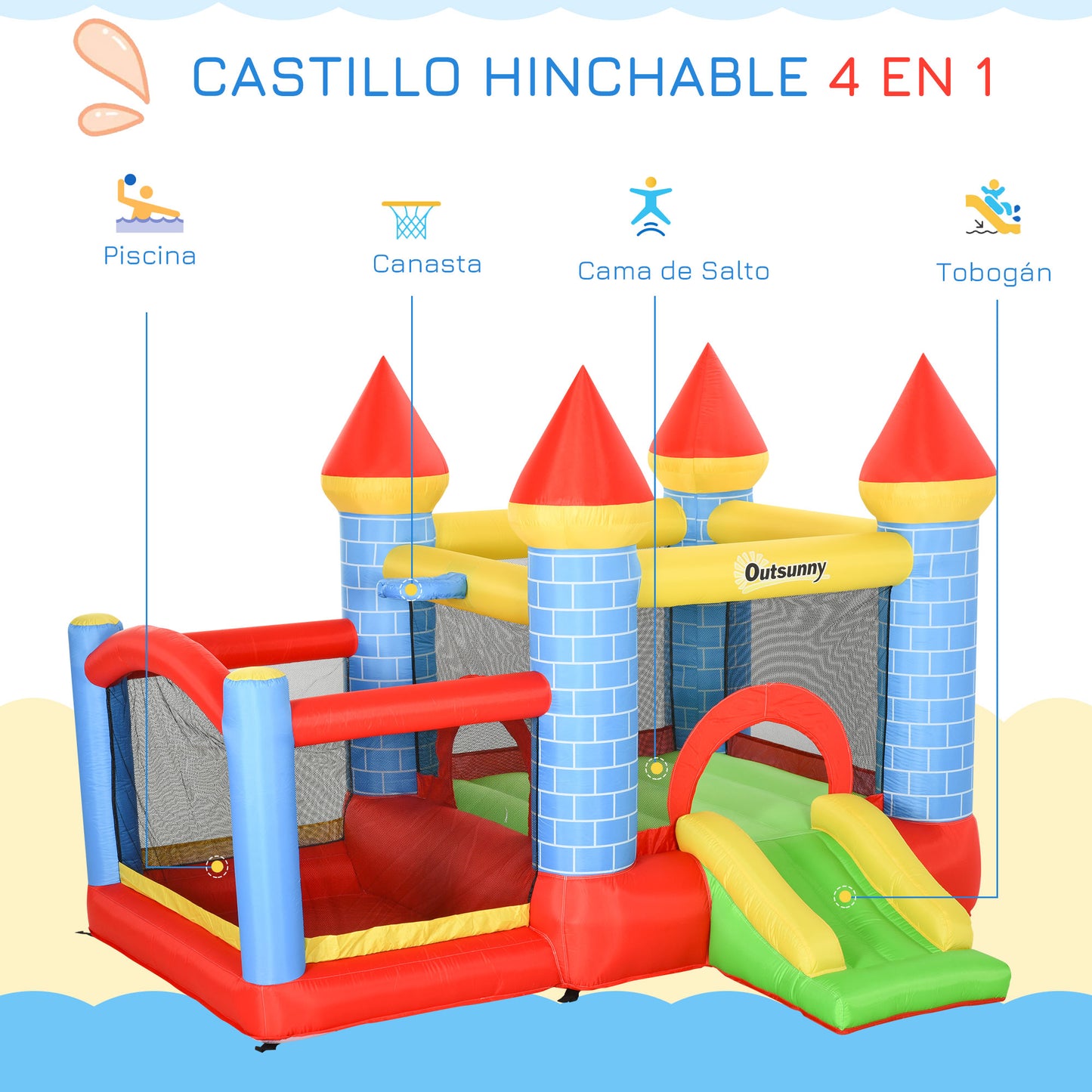 Outsunny Castillo Hinchable Infantil 280x260x210 Cm Con Inflador_3