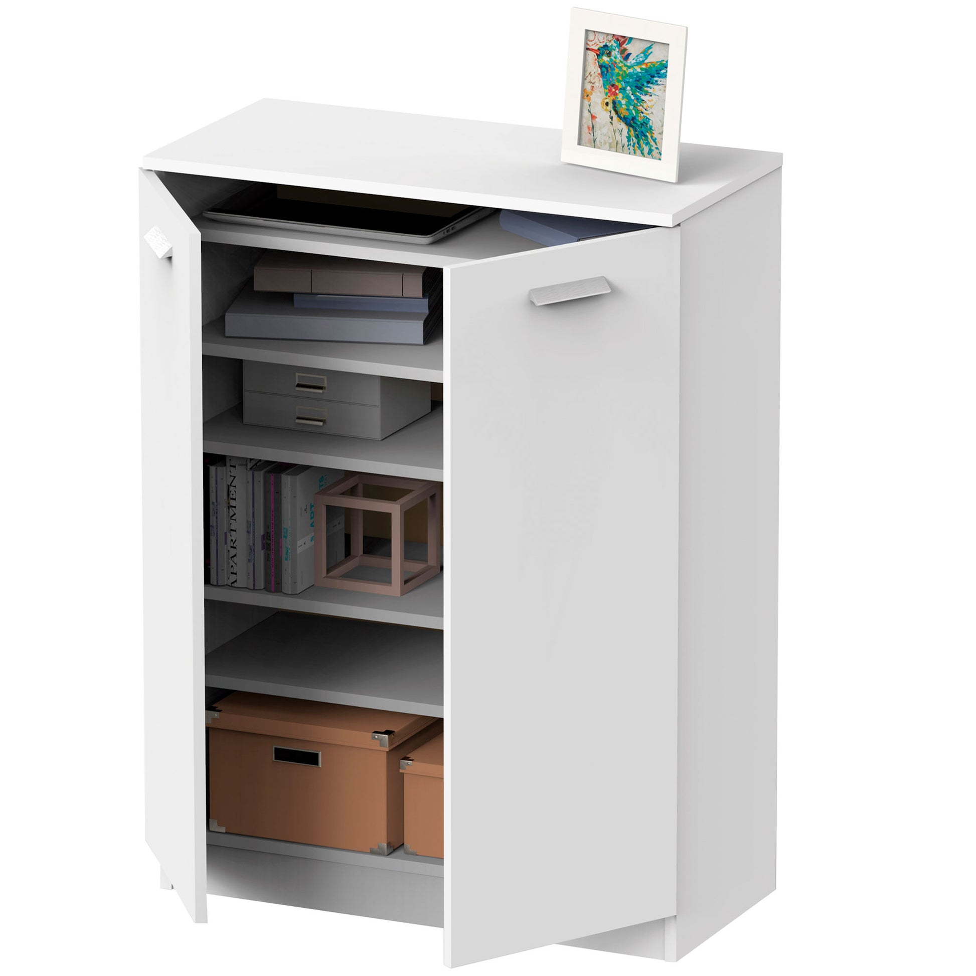 Armario Dormitorio, Multiusos, Baño, Mueble Cocina, Zapatero 2 Puertas 5 Estantes101x74x36 Cm, Briebe, Nova, Blanco_3