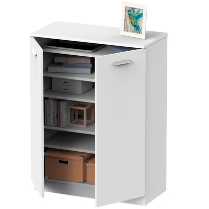 Armario Dormitorio, Multiusos, Baño, Mueble Cocina, Zapatero 2 Puertas 5 Estantes101x74x36 Cm, Briebe, Nova, Blanco