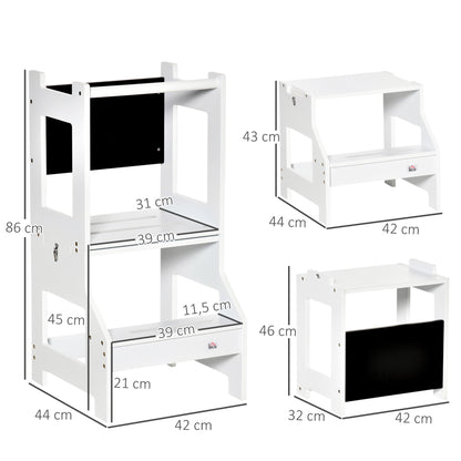 Torre De Aprendizaje Para Niños Con Pizarra Homcom 42x44x86cm Blanco_2