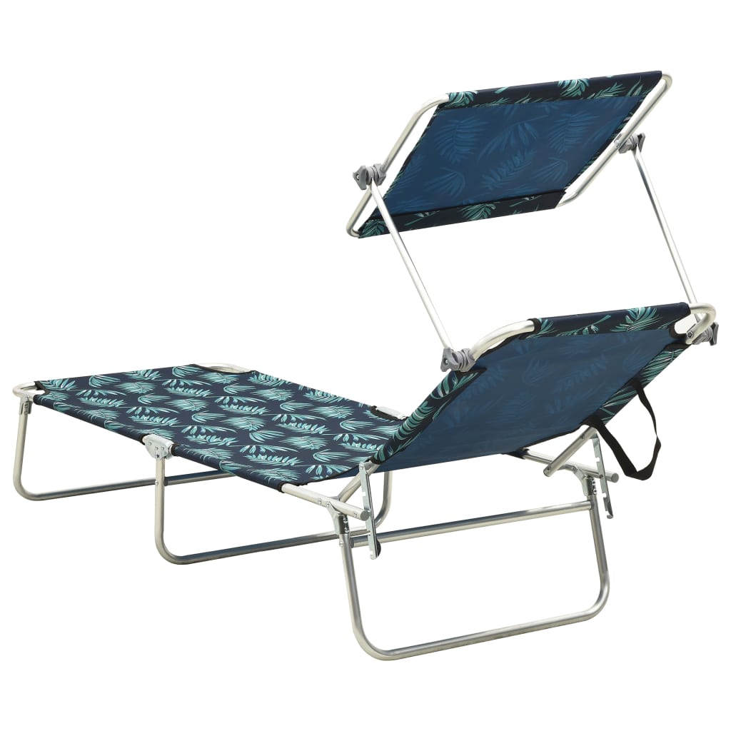 Tumbona Plegable Con Toldo Aluminio Estampado De Hojas_2