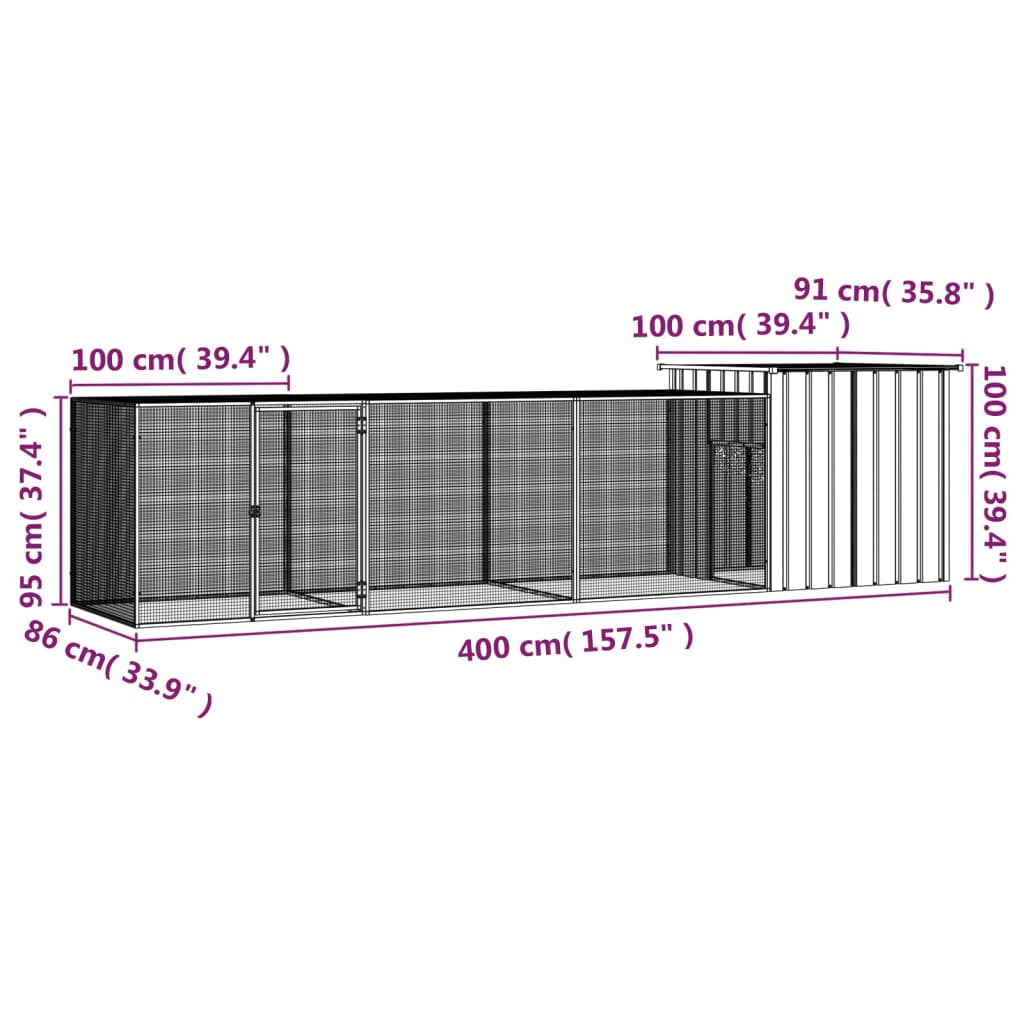 Vidaxl Gallinero De Acero Galvanizado Gris 400x91x100 Cm_2