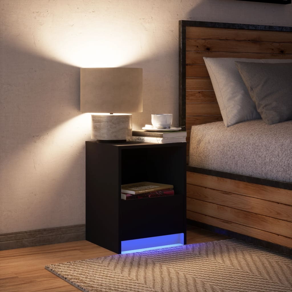 Mesita De Noche Con Luces Led Madera De Ingeniería Negra_3