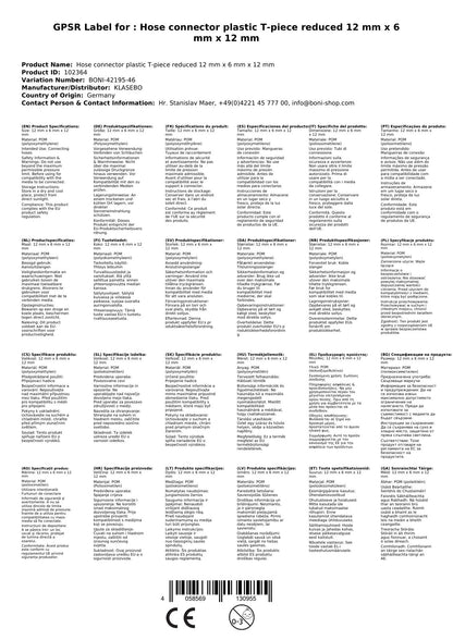 Conector De Manguera T Reducido, 12mm/6mm, Plástico Pom_1