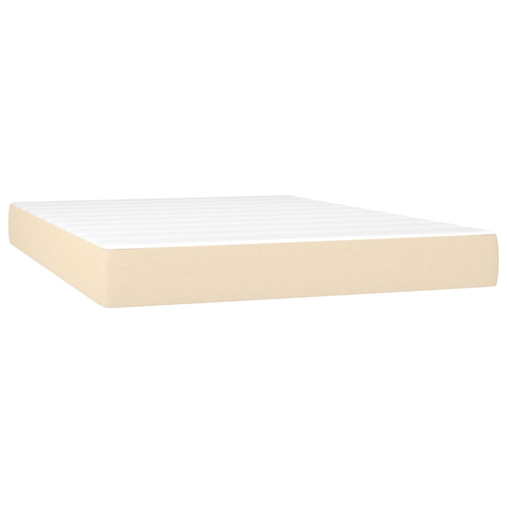Cama Box Spring Colchón Y Luces Led Tela Crema 140x190 Cm / Vetonek_1