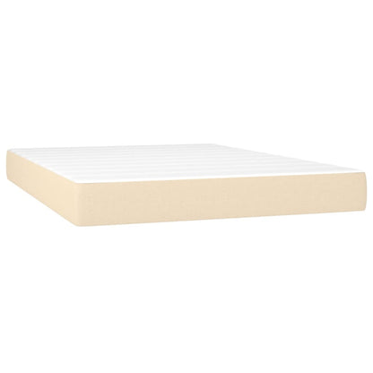 Cama Box Spring Colchón Y Luces Led Tela Crema 140x190 Cm / Vetonek_1