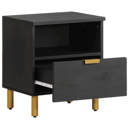 Mesita De Noche Madera Maciza De Ingeniería Negra 40x33x46 Cm_0