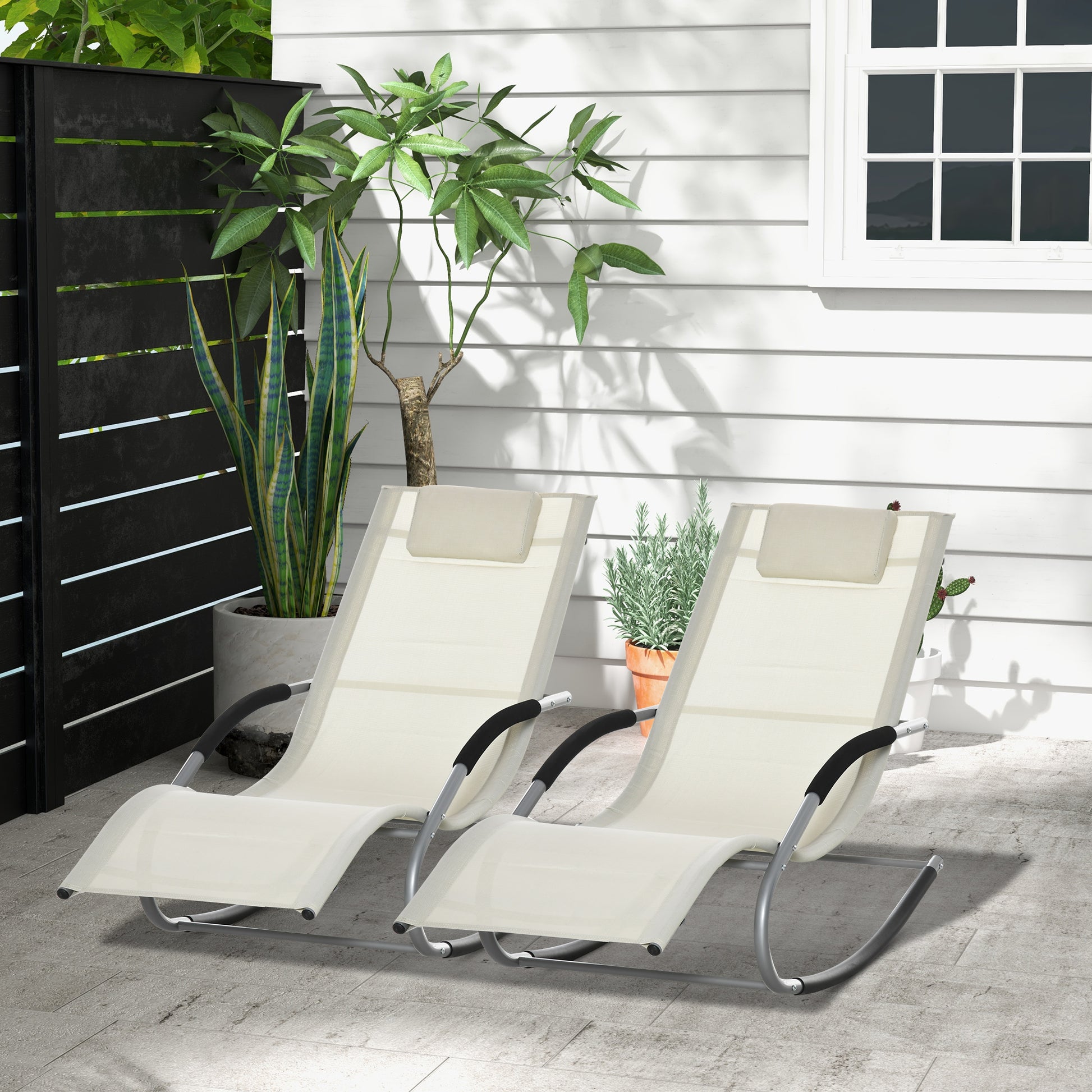 Outsunny Conjunto De 2 Mecedoras Para Jardín Con Reposacabezas 63x144x84cm Beige_1