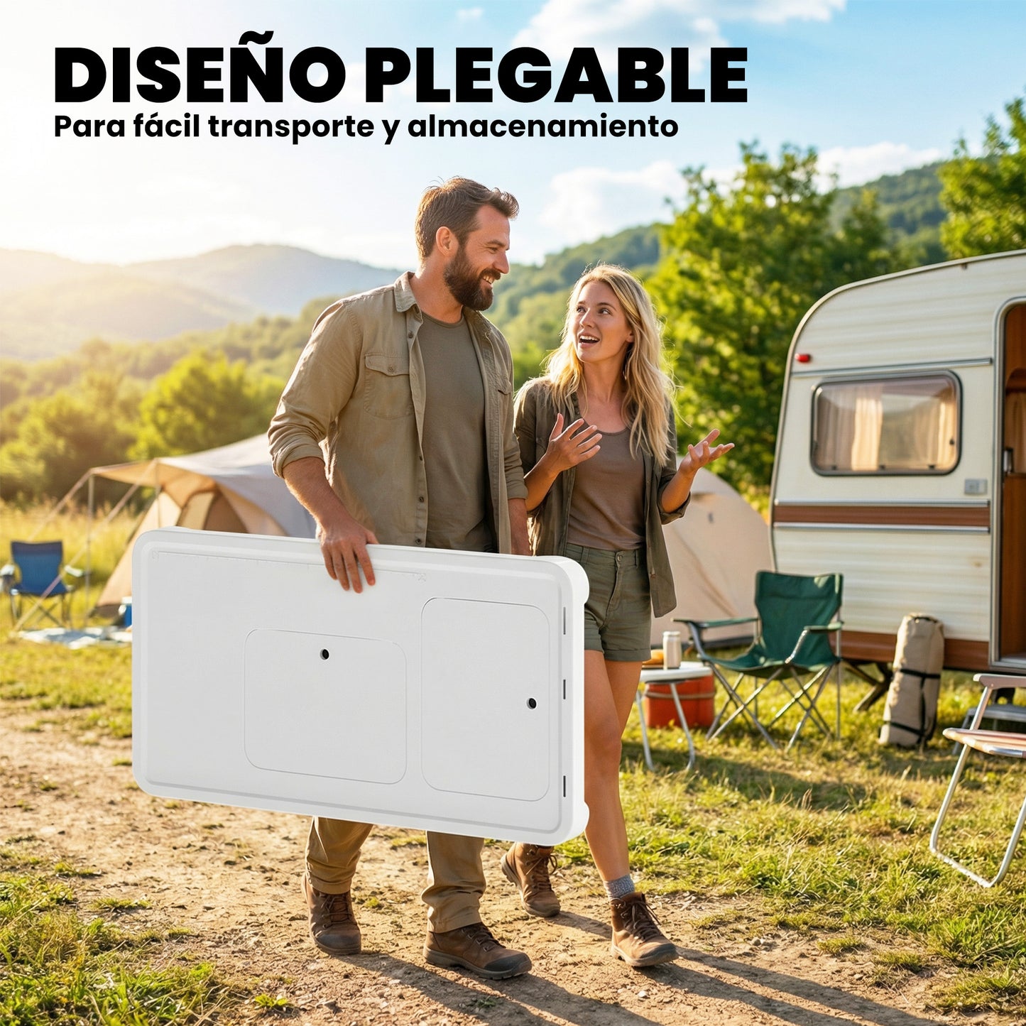Outsunny Mesa Plegable Camping Con 2 Fregaderos Y Estante Lateral_5