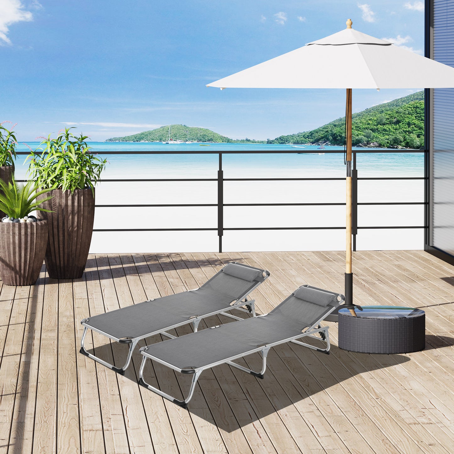 Outsunny Conjunto De 2 Tumbonas Plegables De Aluminio 165x60x76 Cm Gris_1
