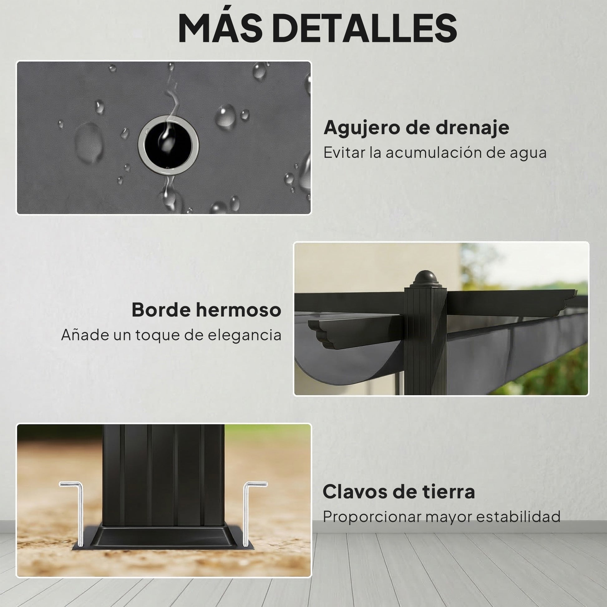 Outsunny Pérgola De Jardín 4x3 M Con Techo Retráctil Y Marco De Aluminio Gris_5