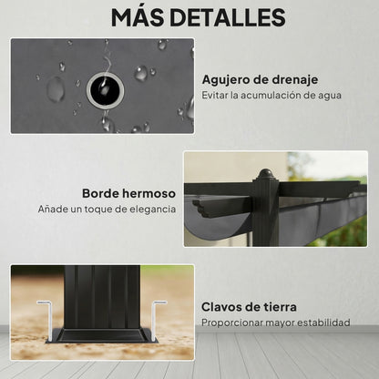 Outsunny Pérgola De Jardín 4x3 M Con Techo Retráctil Y Marco De Aluminio Gris_5
