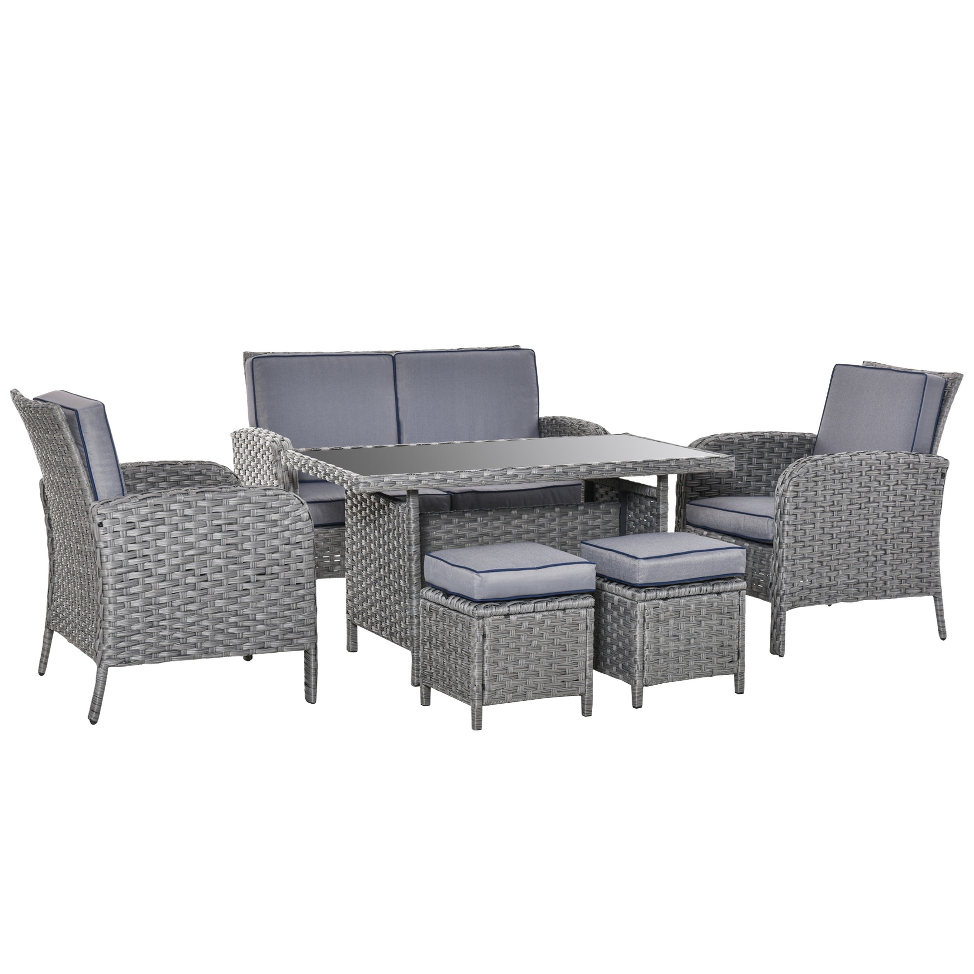 Outsunny Conjunto De Muebles Ratán 6 Piezas Mesa Sofás Taburetes Cojines_0