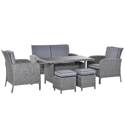 Outsunny Conjunto De Muebles Ratán 6 Piezas Mesa Sofás Taburetes Cojines_0