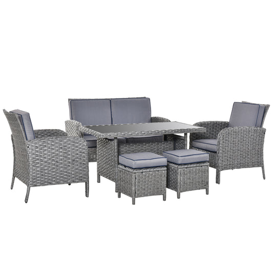 Outsunny Conjunto De Muebles Ratán 6 Piezas Mesa Sofás Taburetes Cojines_0