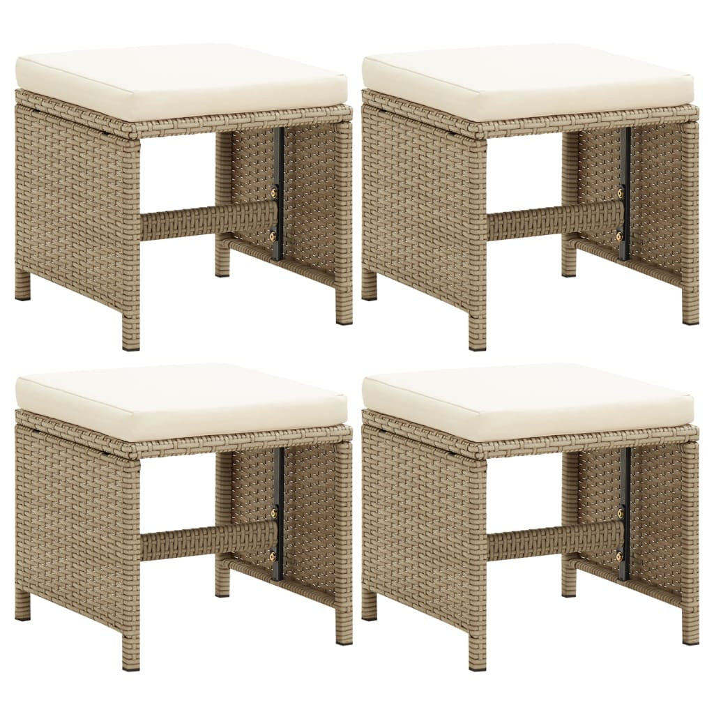 Vidaxl Taburetes De Jardín 4 Unidades Y Cojines Ratán Sintético Beige_0