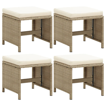 Vidaxl Taburetes De Jardín 4 Unidades Y Cojines Ratán Sintético Beige_0