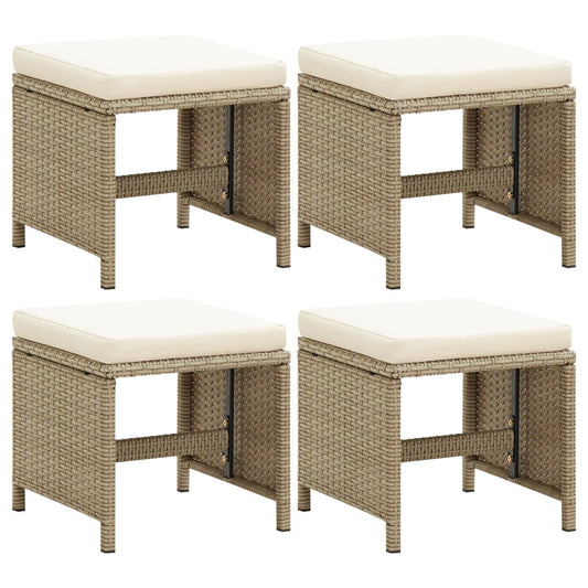 Vidaxl Taburetes De Jardín 4 Unidades Y Cojines Ratán Sintético Beige_0
