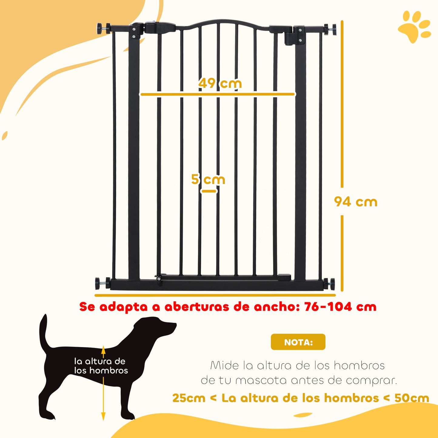 Pawhut Barrera De Seguridad Extensible Con 2 Extensiones 74-80x94 Cm Negro_2