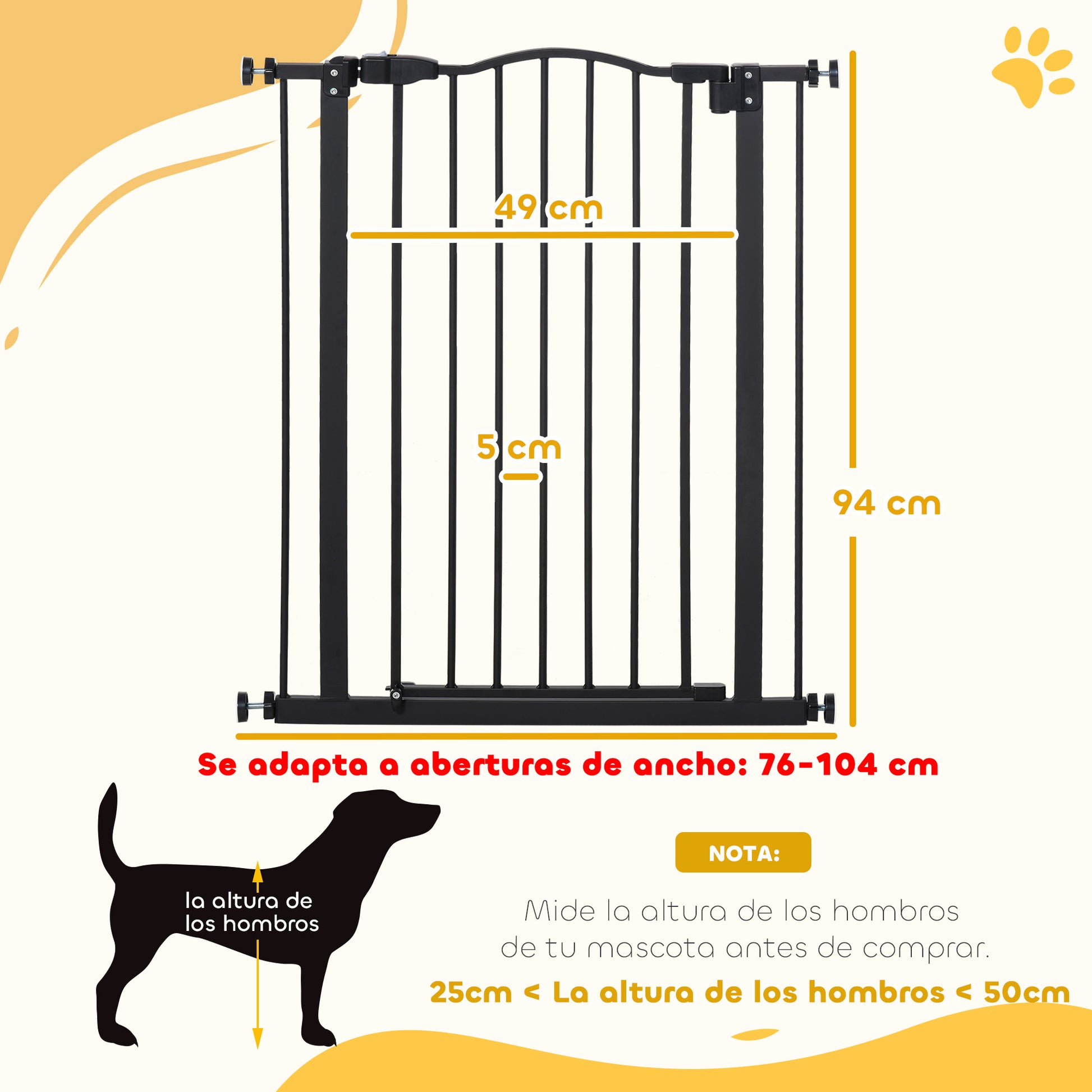 Pawhut Barrera De Seguridad Extensible Con 2 Extensiones 74-80x94 Cm Negro_2