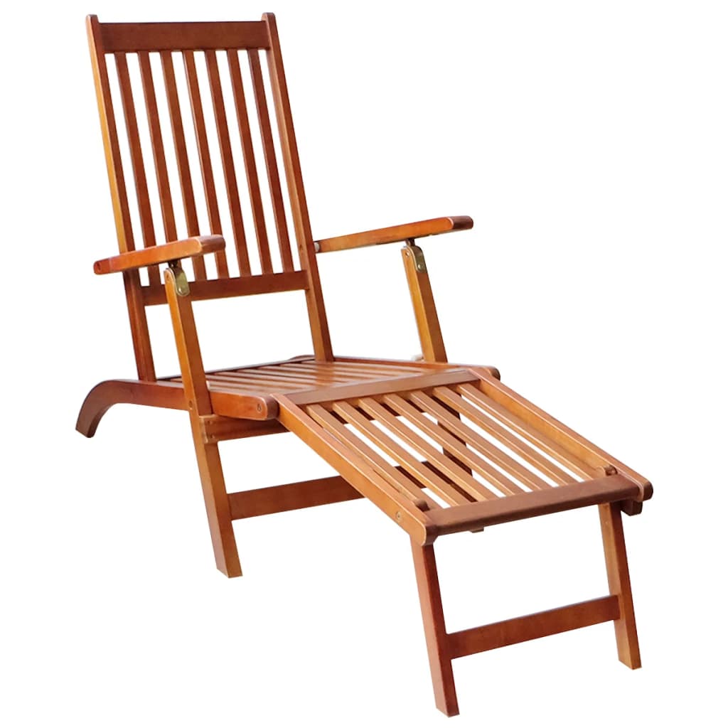 Tumbona De Jardín Con Reposapiés Y Cojín Madera Maciza Acacia_1